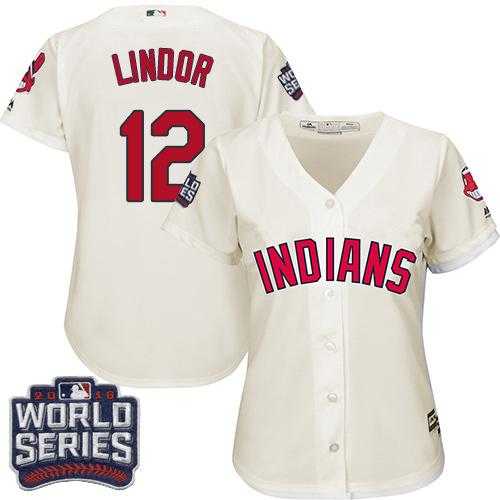 Women's Cleveland Indians #12 Francisco Lindor Cream 2016 World Series Bound Alternate Stitched Baseball Jersey