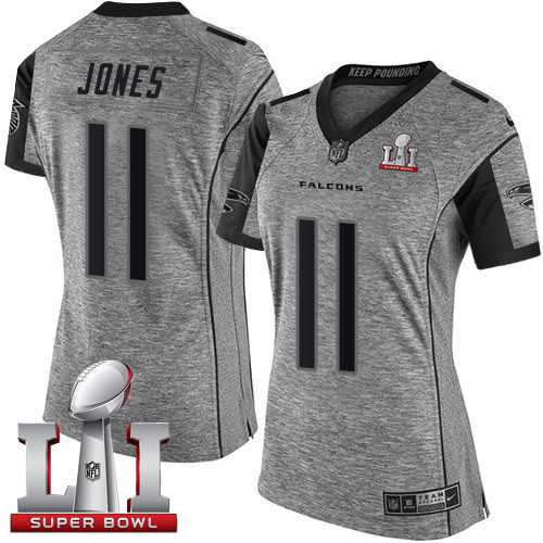 Women's Nike Atlanta Falcons #11 Julio Jones Gray Super Bowl LI 51 Stitched NFL Limited Gridiron Gray Jersey