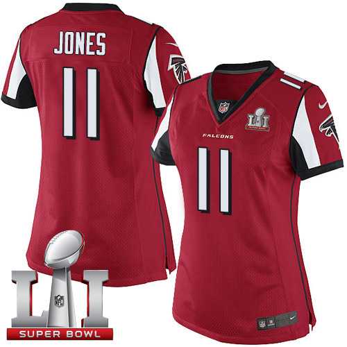 Women's Nike Atlanta Falcons #11 Julio Jones Red Team Color Super Bowl LI 51 Stitched NFL Limited Jersey