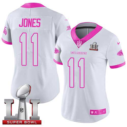 Women's Nike Atlanta Falcons #11 Julio Jones White Pink Super Bowl LI 51 Stitched NFL Limited Rush Fashion Jersey