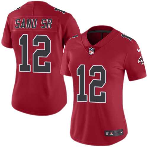 Women's Nike Atlanta Falcons #12 Mohamed Sanu Sr Red Stitched NFL Limited Rush Jersey