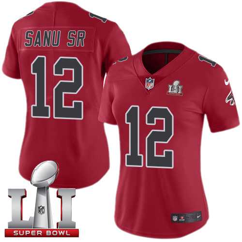 Women's Nike Atlanta Falcons #12 Mohamed Sanu Sr Red Super Bowl LI 51 Stitched NFL Limited Rush Jersey