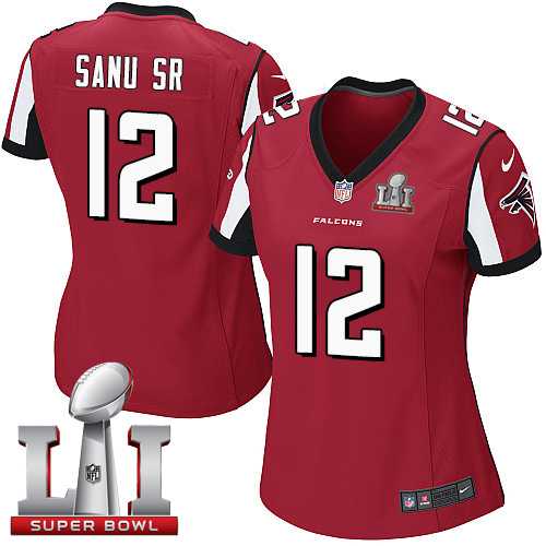 Women's Nike Atlanta Falcons #12 Mohamed Sanu Sr Red Team Color Super Bowl LI 51 Stitched NFL Elite Jersey