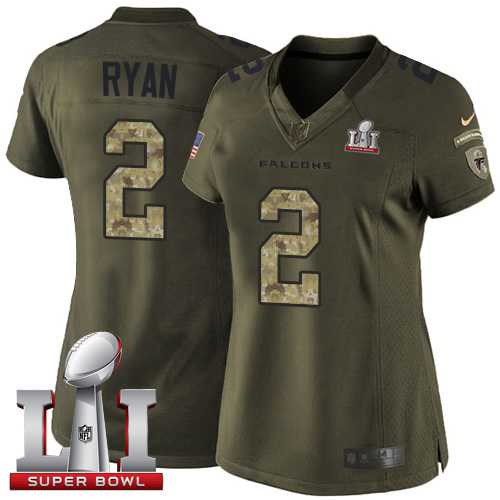 Women's Nike Atlanta Falcons #2 Matt Ryan Green Super Bowl LI 51 Stitched NFL Limited Salute to Service Jersey