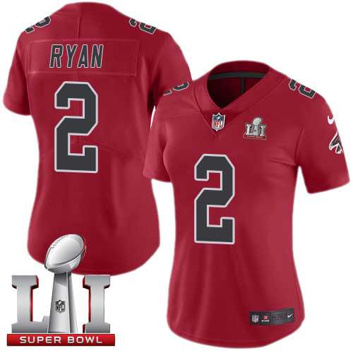 Women's Nike Atlanta Falcons #2 Matt Ryan Red Super Bowl LI 51 Stitched NFL Limited Rush Jersey