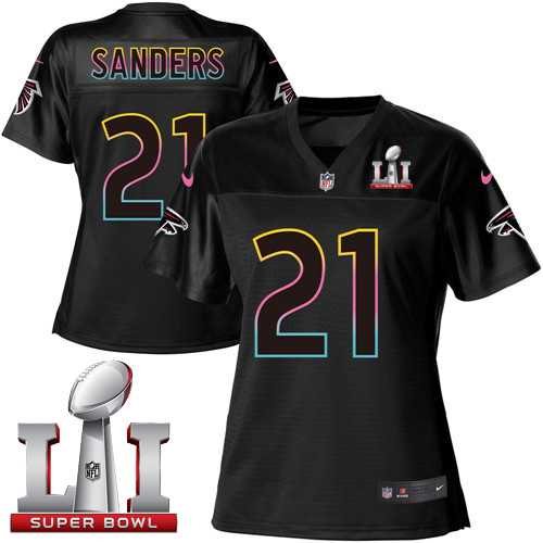 Women's Nike Atlanta Falcons #21 Deion Sanders Black Super Bowl LI 51 NFL Fashion Game Jersey