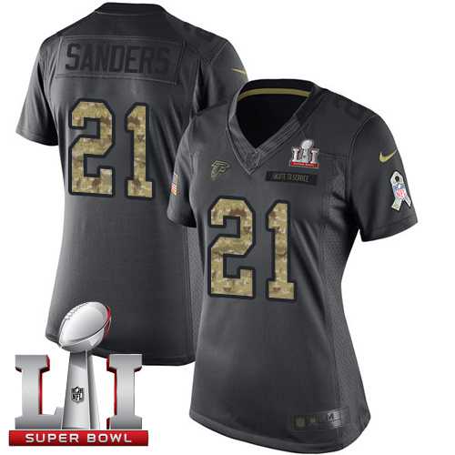 Women's Nike Atlanta Falcons #21 Deion Sanders Black Super Bowl LI 51 Stitched NFL Limited 2016 Salute to Service Jersey