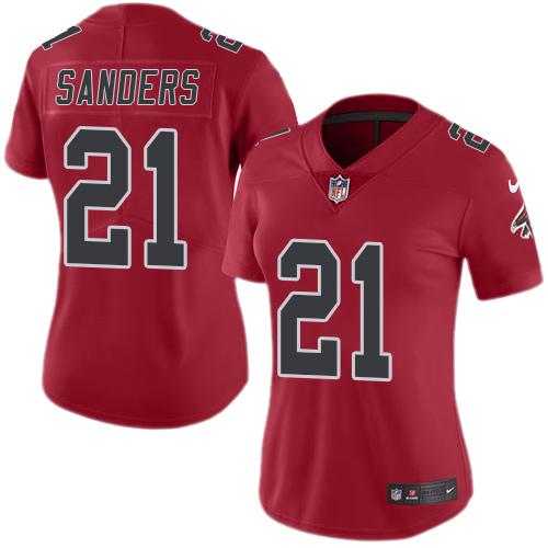 Women's Nike Atlanta Falcons #21 Deion Sanders Red Stitched NFL Limited Rush Jersey