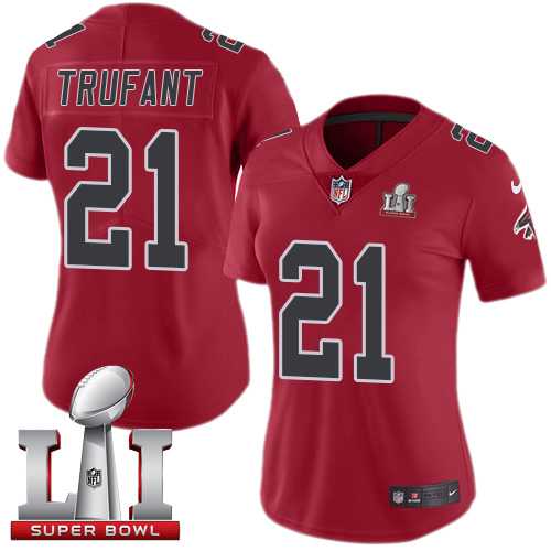 Women's Nike Atlanta Falcons #21 Desmond Trufant Red Super Bowl LI 51 Stitched NFL Limited Rush Jersey