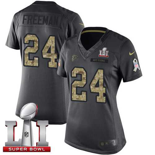 Women's Nike Atlanta Falcons #24 Devonta Freeman Black Super Bowl LI 51 Stitched NFL Limited 2016 Salute to Service Jersey