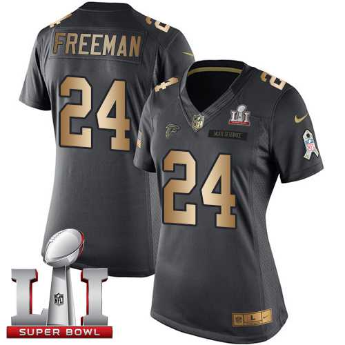 Women's Nike Atlanta Falcons #24 Devonta Freeman Black Super Bowl LI 51 Stitched NFL Limited Gold Salute to Service Jersey