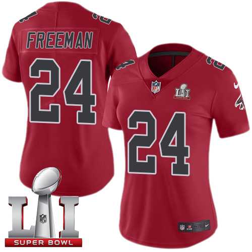 Women's Nike Atlanta Falcons #24 Devonta Freeman Red Super Bowl LI 51 Stitched NFL Limited Rush Jersey