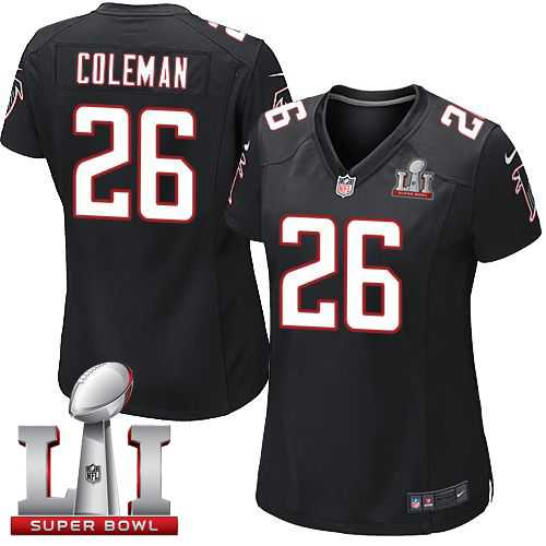 Women's Nike Atlanta Falcons #26 Tevin Coleman Black Alternate Super Bowl LI 51 Stitched NFL Elite Jersey