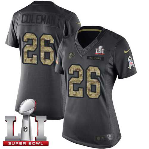 Women's Nike Atlanta Falcons #26 Tevin Coleman Black Super Bowl LI 51 Stitched NFL Limited 2016 Salute to Service Jersey