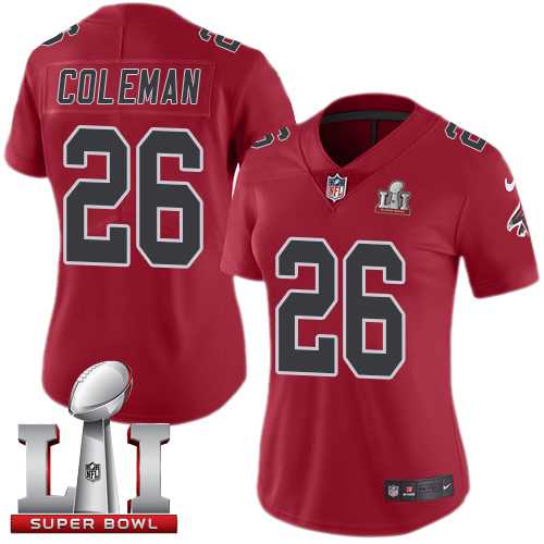 Women's Nike Atlanta Falcons #26 Tevin Coleman Red Super Bowl LI 51 Stitched NFL Limited Rush Jersey