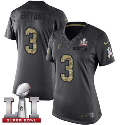 Women's Nike Atlanta Falcons #3 Matt Bryant Black Super Bowl LI 51 Stitched NFL Limited 2016 Salute to Service Jersey