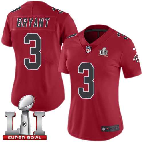 Women's Nike Atlanta Falcons #3 Matt Bryant Red Super Bowl LI 51 Stitched NFL Limited Rush Jersey