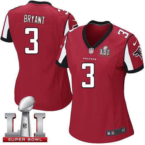 Women's Nike Atlanta Falcons #3 Matt Bryant Red Team Color Super Bowl LI 51 Stitched NFL Elite Jersey