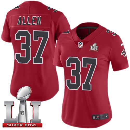 Women's Nike Atlanta Falcons #37 Ricardo Allen Red Super Bowl LI 51 Stitched NFL Limited Rush Jersey