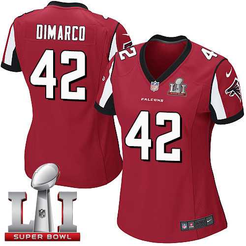 Women's Nike Atlanta Falcons #42 Patrick DiMarco Red Team Color Super Bowl LI 51 Stitched NFL Elite Jersey
