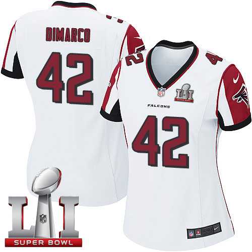 Women's Nike Atlanta Falcons #42 Patrick DiMarco White Super Bowl LI 51 Stitched NFL Elite Jersey