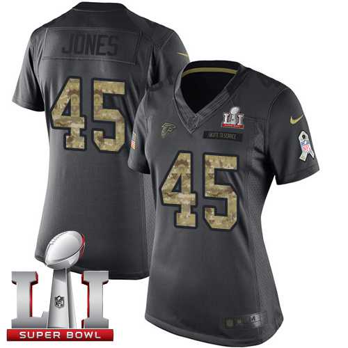 Women's Nike Atlanta Falcons #45 Deion Jones Black Super Bowl LI 51 Stitched NFL Limited 2016 Salute to Service Jersey
