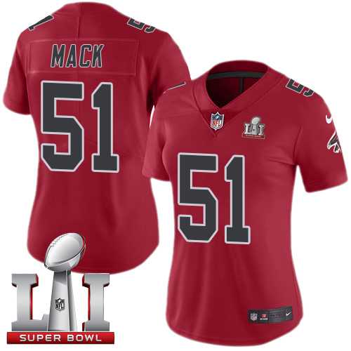 Women's Nike Atlanta Falcons #51 Alex Mack Red Super Bowl LI 51 Stitched NFL Limited Rush Jersey