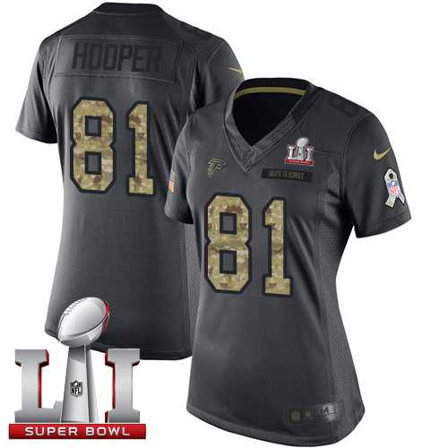 Women's Nike Atlanta Falcons #81 Austin Hooper Black Super Bowl LI 51 Stitched NFL Limited 2016 Salute to Service Jersey