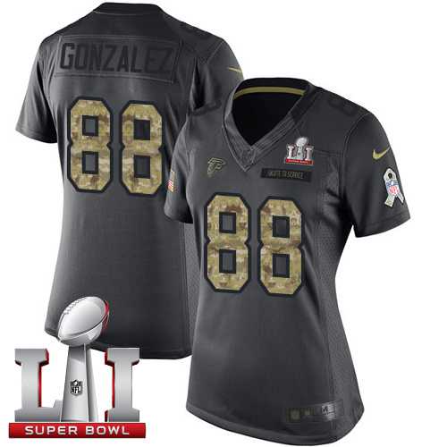 Women's Nike Atlanta Falcons #88 Tony Gonzalez Black Super Bowl LI 51 Stitched NFL Limited 2016 Salute to Service Jersey