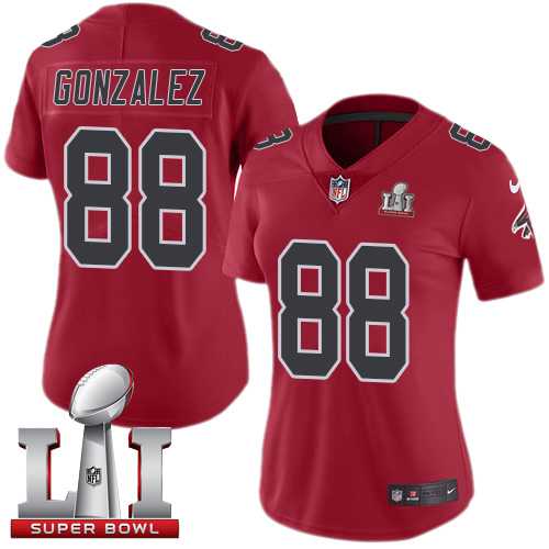 Women's Nike Atlanta Falcons #88 Tony Gonzalez Red Super Bowl LI 51 Stitched NFL Limited Rush Jersey