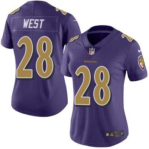 Women's Nike Baltimore Ravens #28 Terrance West Purple Stitched NFL Limited Rush Jersey