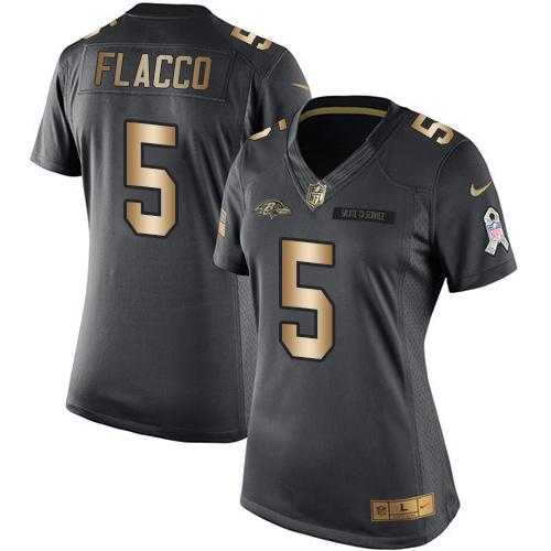 Women's Nike Baltimore Ravens #5 Joe Flacco Black Stitched NFL Limited Gold Salute to Service Jersey