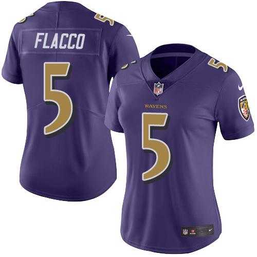 Women's Nike Baltimore Ravens #5 Joe Flacco Purple Stitched NFL Limited Rush Jersey