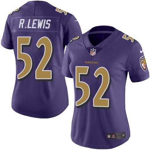 Women's Nike Baltimore Ravens #52 Ray Lewis Purple Stitched NFL Limited Rush Jersey