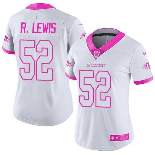 Women's Nike Baltimore Ravens #52 Ray Lewis White Pink Stitched NFL Limited Rush Fashion Jersey