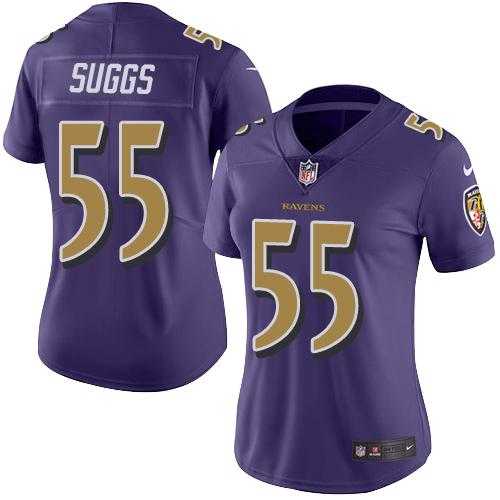 Women's Nike Baltimore Ravens #55 Terrell Suggs Purple Stitched NFL Limited Rush Jersey