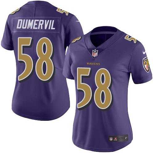 Women's Nike Baltimore Ravens #58 Elvis Dumervil Purple Stitched NFL Limited Rush Jersey