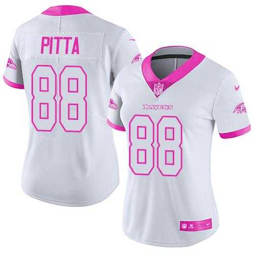 Women's Nike Baltimore Ravens #88 Dennis Pitta White Pink Stitched NFL Limited Rush Fashion Jersey