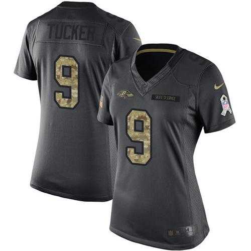 Women's Nike Baltimore Ravens #9 Justin Tucker Anthracite Stitched NFL Limited 2016 Salute to Service Jersey