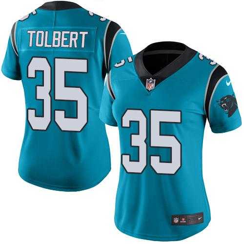 Women's Nike Carolina Panthers #35 Mike Tolbert Blue Stitched NFL Limited Rush Jersey