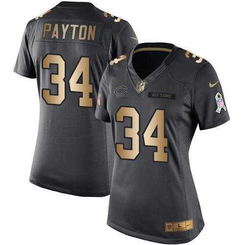 Women's Nike Chicago Bears #34 Walter Payton Anthracite Stitched NFL Limited Gold Salute to Service Jersey