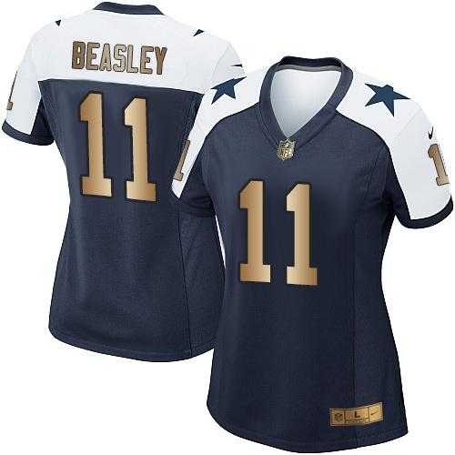 Women's Nike Dallas Cowboys #11 Cole Beasley Navy Blue Thanksgiving Throwback Stitched NFL Elite Gold Jersey