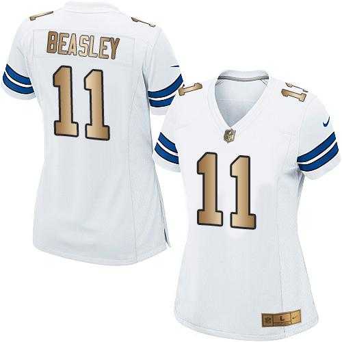 Women's Nike Dallas Cowboys #11 Cole Beasley White Stitched NFL Elite Gold Jersey