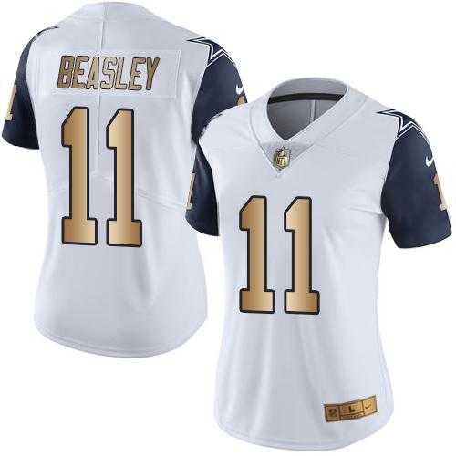 Women's Nike Dallas Cowboys #11 Cole Beasley White Stitched NFL Limited Gold Rush Jersey