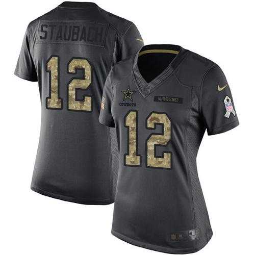 Women's Nike Dallas Cowboys #12 Roger Staubach Anthracite Stitched NFL Limited 2016 Salute to Service Jersey