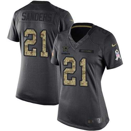 Women's Nike Dallas Cowboys #21 Deion Sanders Anthracite Stitched NFL Limited 2016 Salute to Service Jersey