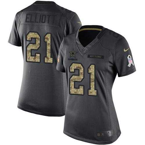 Women's Nike Dallas Cowboys #21 Ezekiel Elliott Anthracite Stitched NFL Limited 2016 Salute to Service Jersey