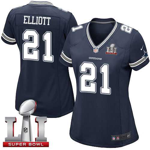 Women's Nike Dallas Cowboys #21 Ezekiel Elliott Navy Blue Team Color Stitched NFL Super Bowl LI 51 Elite Jersey