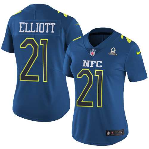 Women's Nike Dallas Cowboys #21 Ezekiel Elliott Navy Stitched NFL Limited NFC 2017 Pro Bowl Jersey