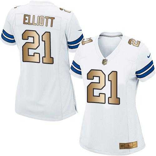 Women's Nike Dallas Cowboys #21 Ezekiel Elliott White Stitched NFL Elite Gold Jersey